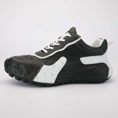 Men's Shoes Made of Ostrich Skin Genuine Leather Men's Shoes In-Heel Anti-Slip Fashion Casual Sneakers 