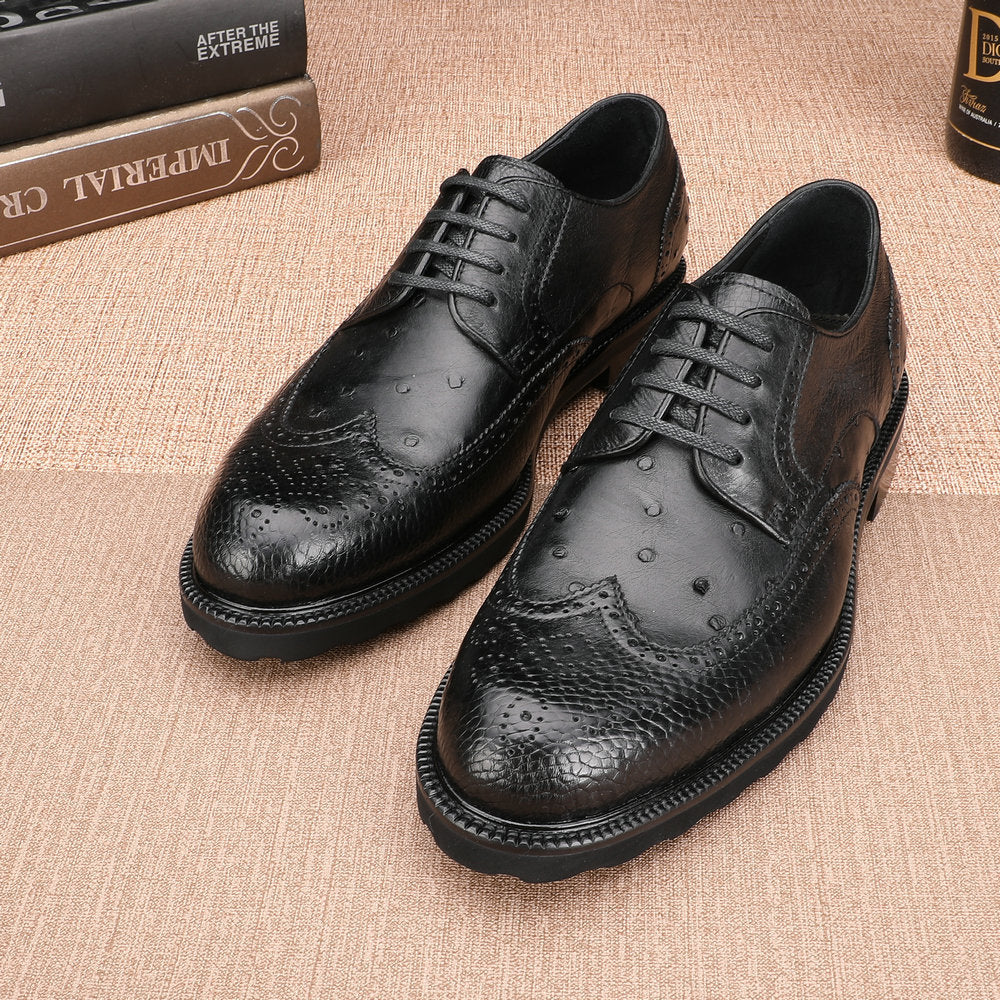 Ostrich skin genuine leather men's leather shoes Excellent breathability Men's business shoes 