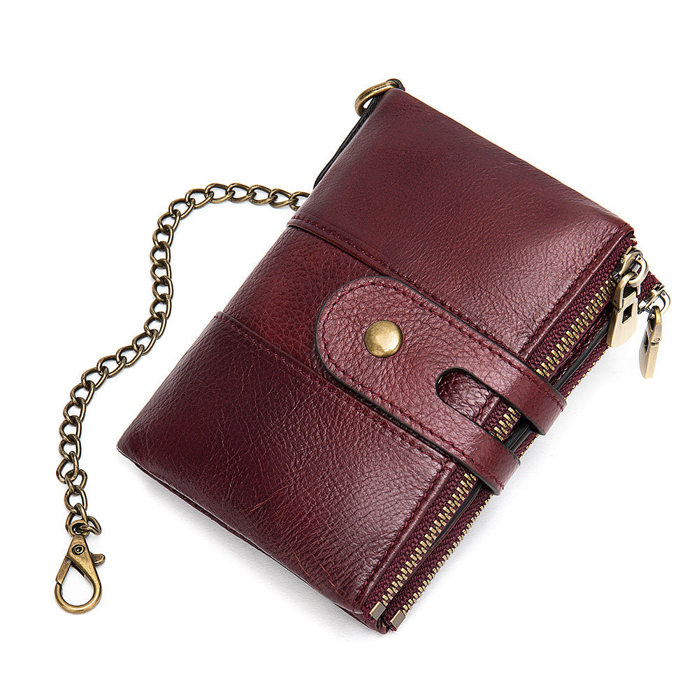 Men's short wallet genuine cowhide leather retro RFID anti-theft card bag 