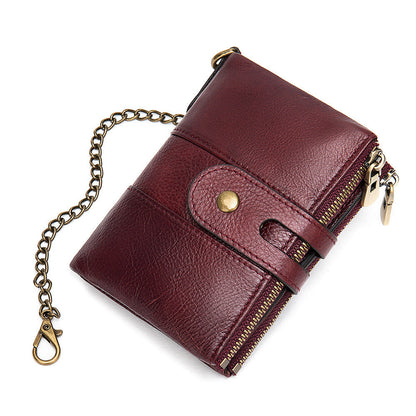Men's short wallet genuine cowhide leather retro RFID anti-theft card bag 