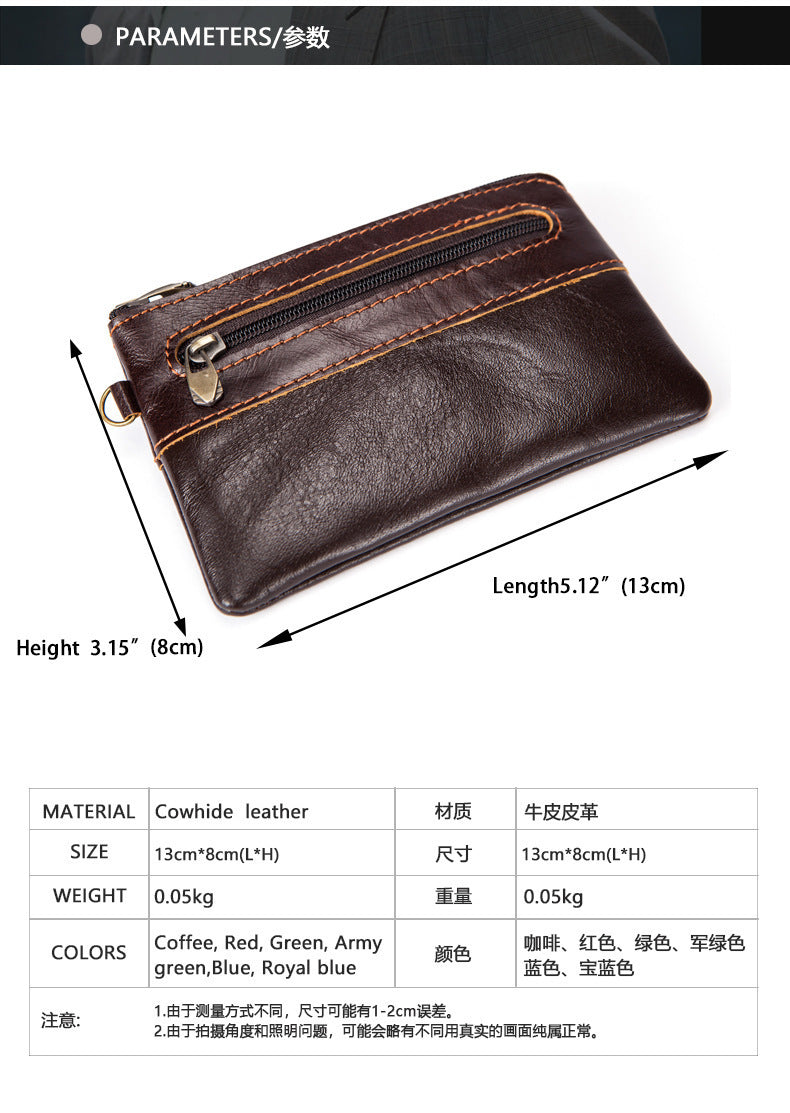 Men's Wallet Cow Leather Retro Casual Zipper Large Capacity Men's Wallet Coin Bag 