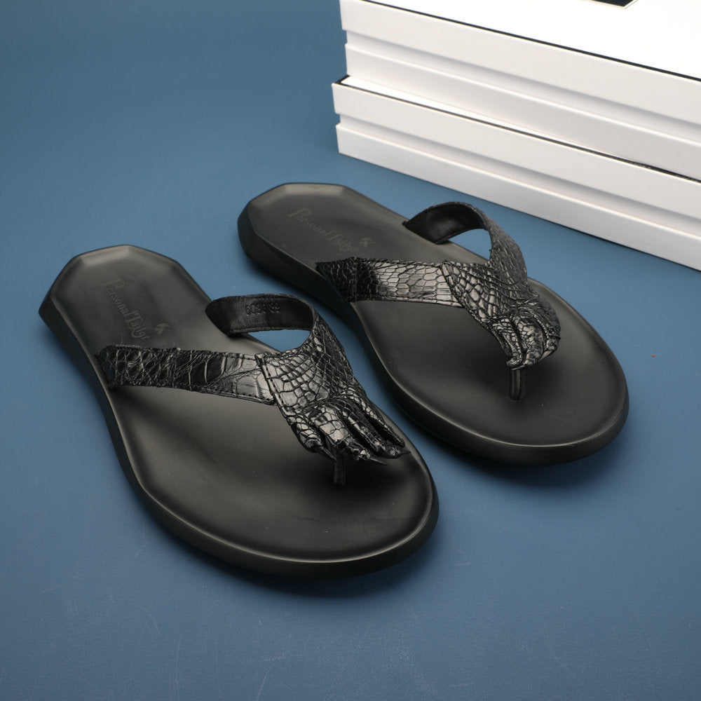 Crocodile Skin Claw Genuine Leather Slip Flop Summer Fashion Outdoor Anti-Slip Men's Slippers Men Sandals 