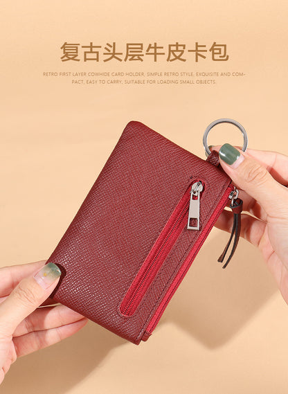 Men's Wallet Cow Leather Retro Casual Zipper Large Capacity Men's Wallet Coin Bag 