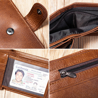 Men's short wallet cowhide RFID card holder business large capacity clutch bag retro wallet 