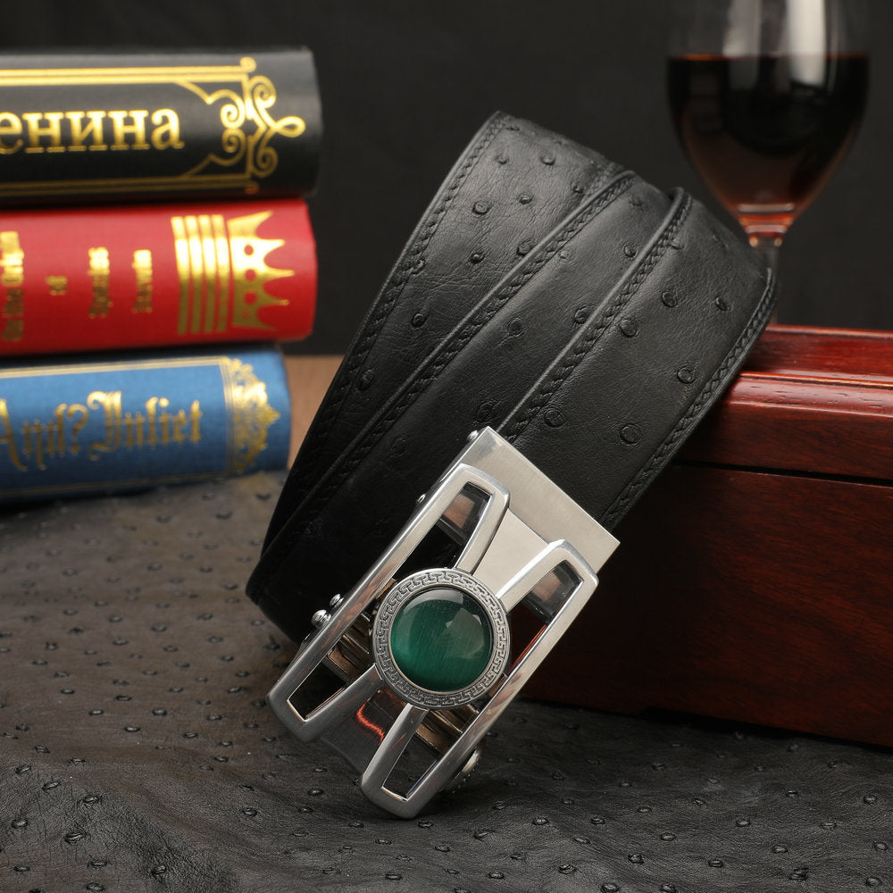 New type men's belt ostrich skin genuine leather automatic buckle business casual high quality male belt 
