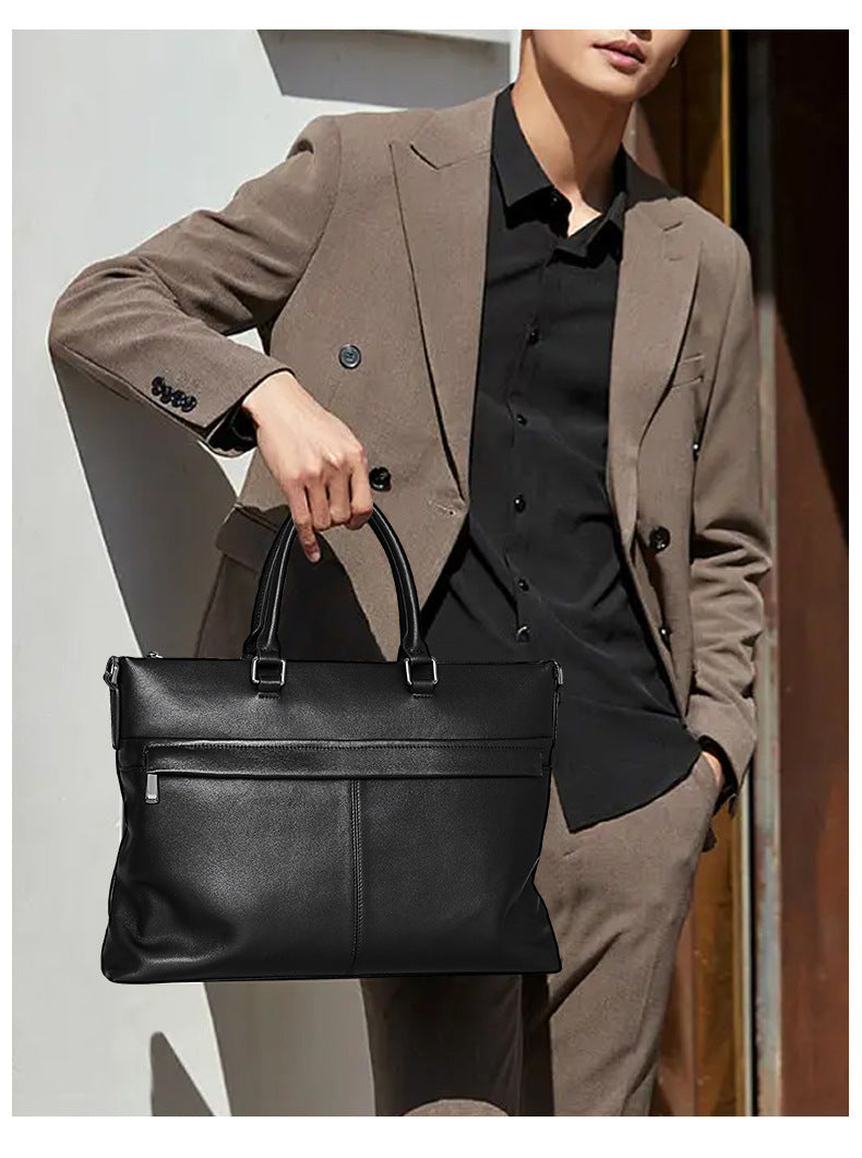Men's Handbag Genuine Cowhide Leather Computer Bag Business Large Capacity Briefcase Crossbody Bag 