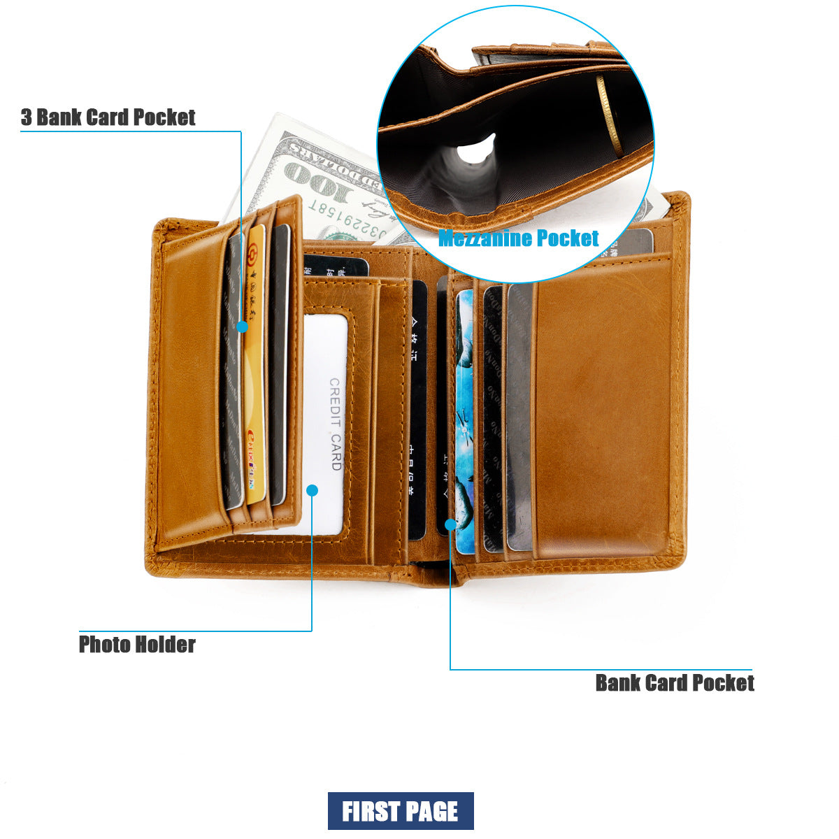 Men's wallet genuine cowhide leather RFID anti-theft brush large capacity multi-functional men's wallet 