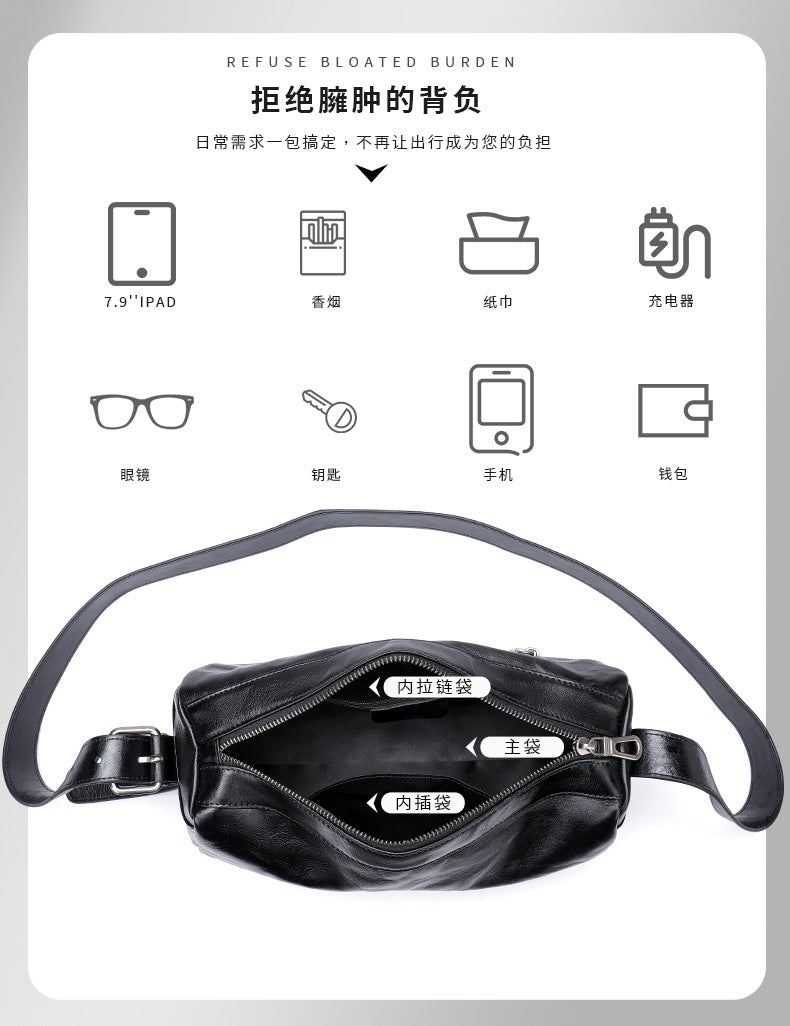 Men's Shoulder Bag Made of Genuine Cowskin Leather with Hand-held Crest High Quality Luxury Fashion Crossbody Bag for Men 