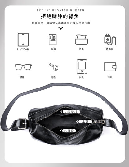 Men's Shoulder Bag Made of Genuine Cowskin Leather with Hand-held Crest High Quality Luxury Fashion Crossbody Bag for Men 