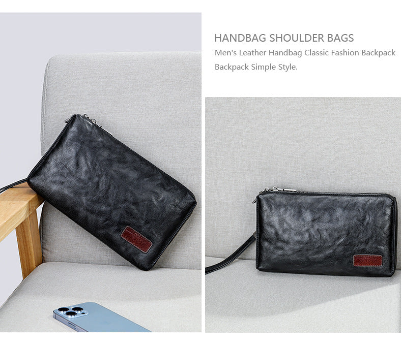 Men's Clutch Bag Genuine Cowhide Leather Quality Fashion Men's Wrist Bag Handbag