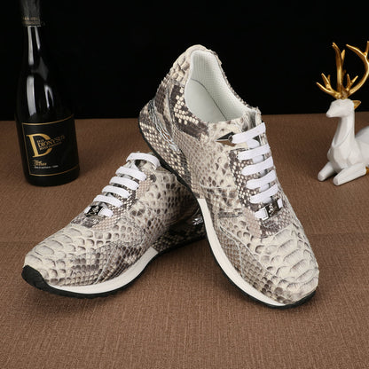 Python Skin Genuine Leather Men's Sneakers Sports Casual Shoes Wear-resistant Breathable Men Shoes 