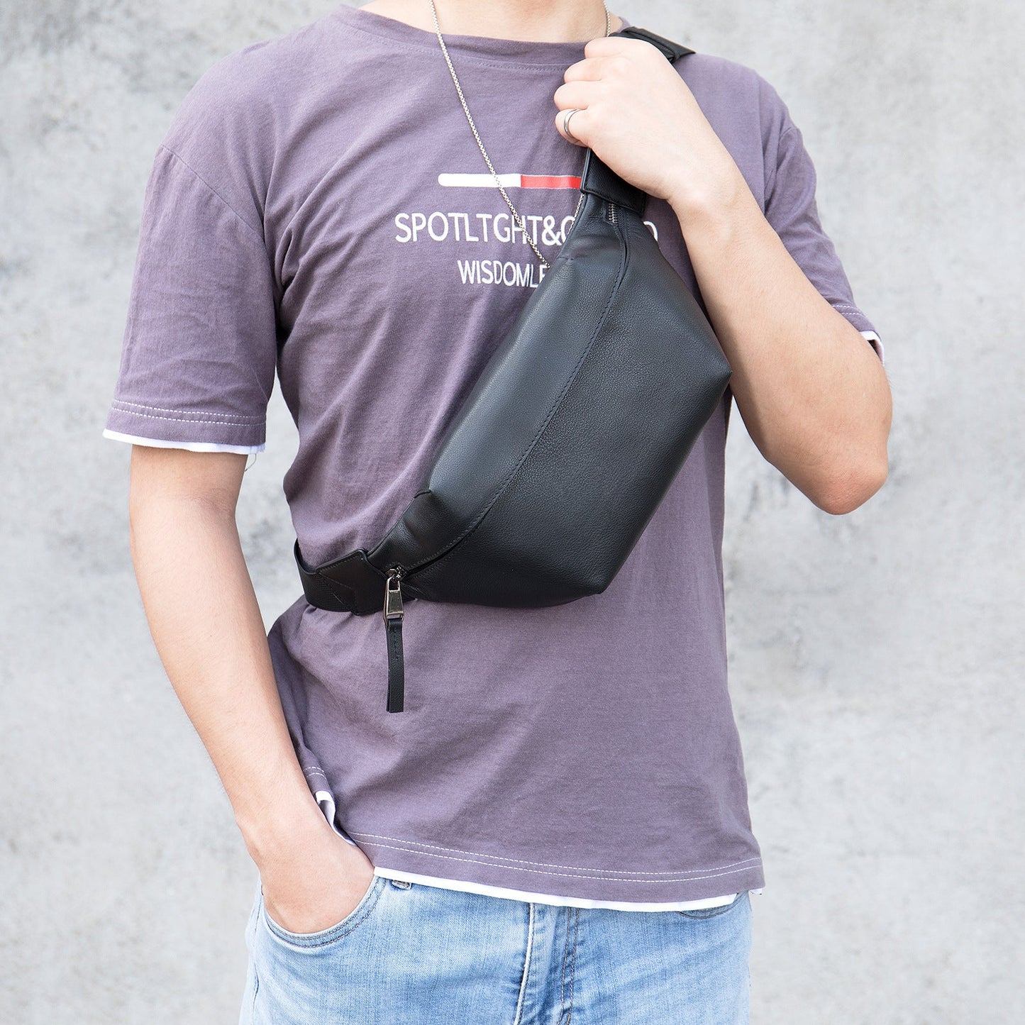 Men's bust bag Genuine cowhide leather casual sports crossbody bag for men Shoulder bag 