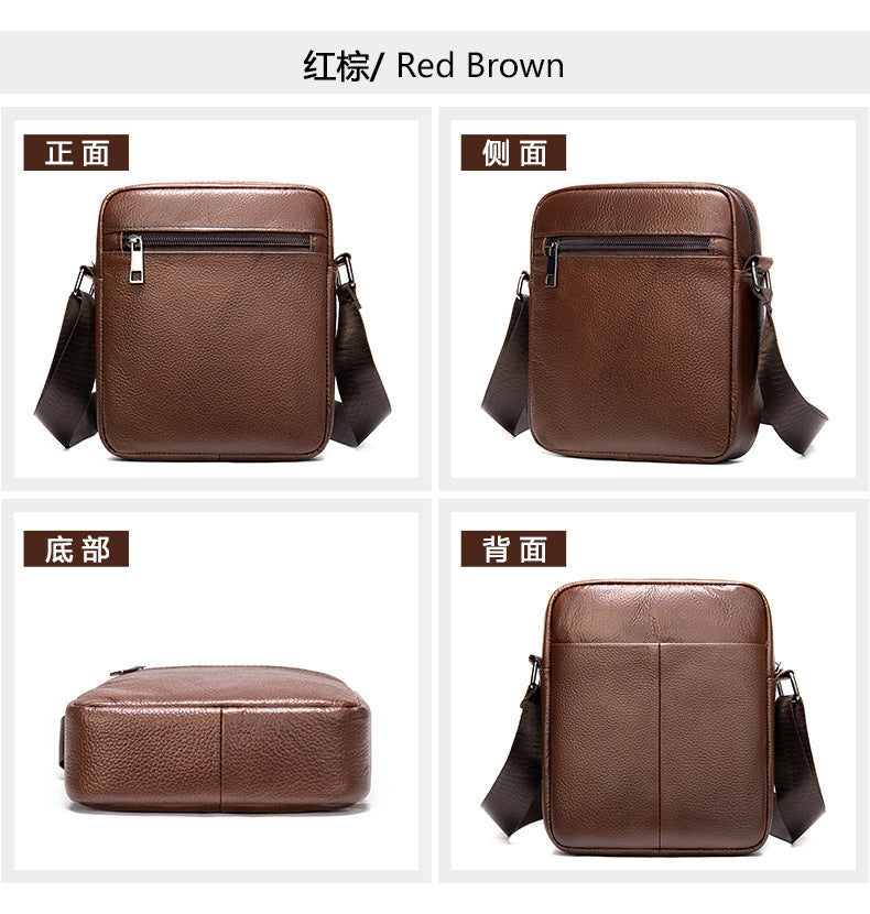 Men's shoulder bag Genuine cowhide leather business commuter lychee pattern crossbody bag for men 