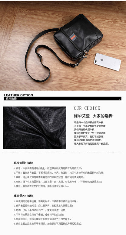 Men's Shoulder Bag Made of Genuine Cowskin Leather Multifunctional Casual Large Capacity Fashion Crossbody Bag 
