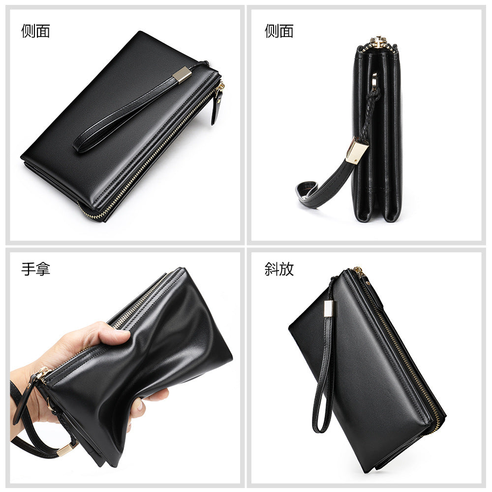 Men's Long Wallet Sheepskin Large Capacity Clutch Bag Business Wrist Bag Men's Wallet 