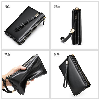 Men's Long Wallet Sheepskin Large Capacity Clutch Bag Business Wrist Bag Men's Wallet 