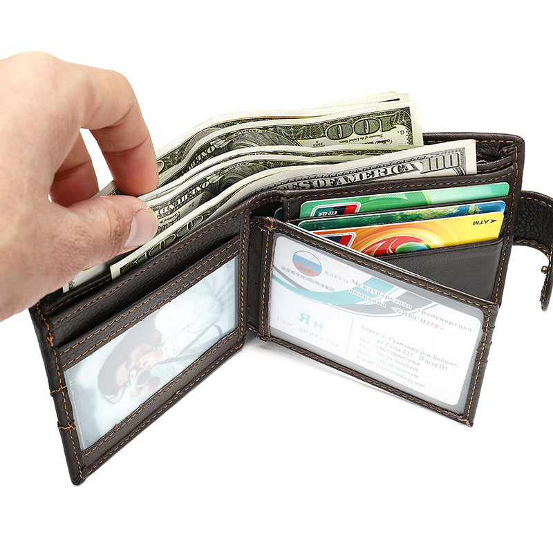Men's Short Wallet Made of Genuine Cowhide Leather Retro Multifunctional Men's Card Bag Wallet 