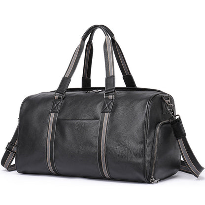 Men's Fitness Bag Genuine Cowhide Leather Dry/Wet Separate Short-distance Luggage Bag Men's Travel Bag Shoulder Bag 