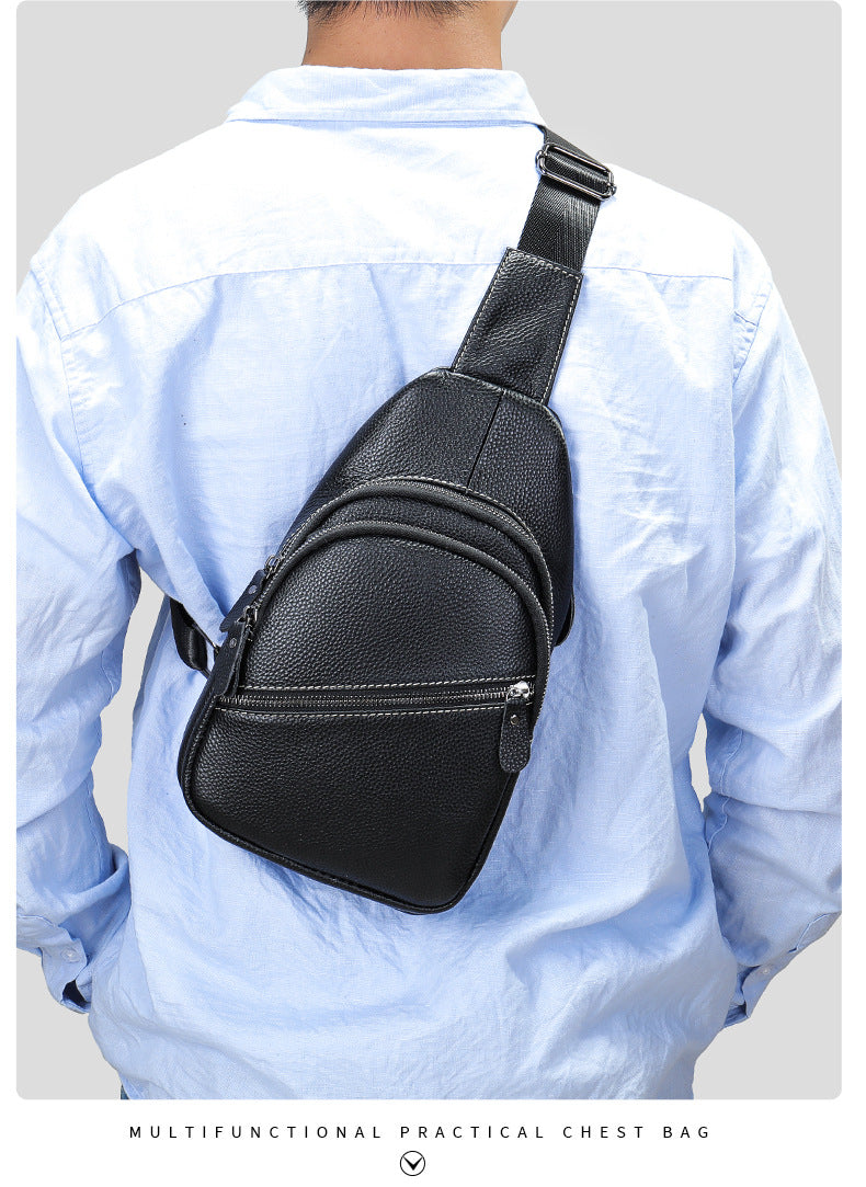 Men's Bust Bag Genuine Cowhide Leather Casual Fashion Men's Crossbody Bag Shoulder Bag 