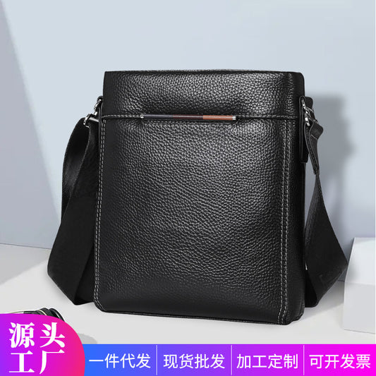 Men's Shoulder Bag Genuine Cowhide Leather Korean Fashion Business Casual Crossbody Bag for Men 