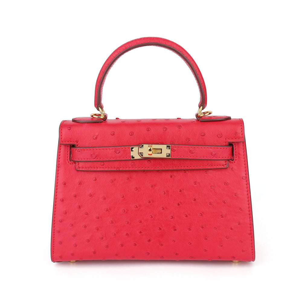 Ostrich Leather Women's Genuine Leather Handbag Hand-stitched Waxed Thread Pouch Shoulder Bag Crossbody Bag Casual