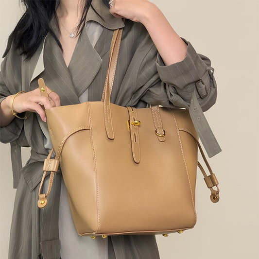 Women's Handbag Genuine Leather Shoulder Bag Large Capacity Goes with Anything Tote Bucket Bucket Bag Casual
