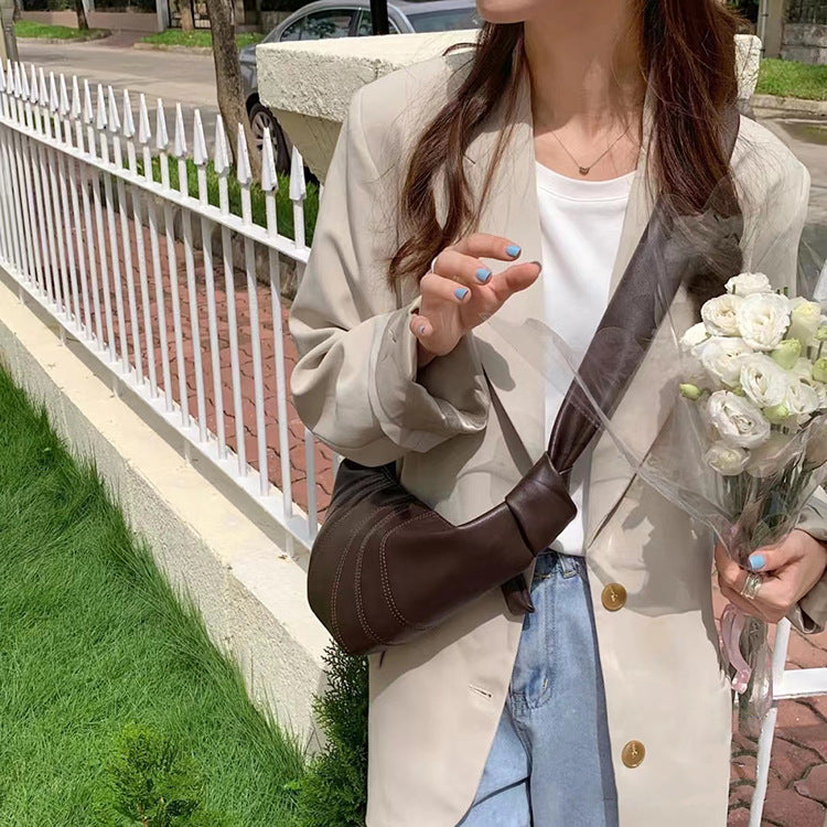 Retro women's cowhide bag Genuine leather stylish shoulder bag Women's croissant crossbody bag