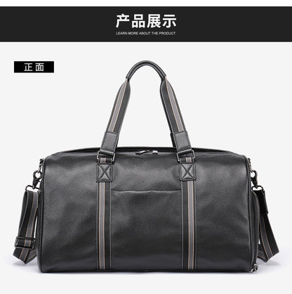 Men's Fitness Bag Genuine Cowhide Leather Dry/Wet Separate Short-distance Luggage Bag Men's Travel Bag Shoulder Bag 