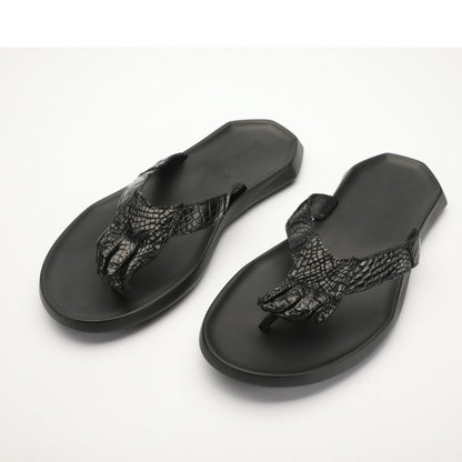 Crocodile Skin Claw Genuine Leather Slip Flop Summer Fashion Outdoor Anti-Slip Men's Slippers Men Sandals 
