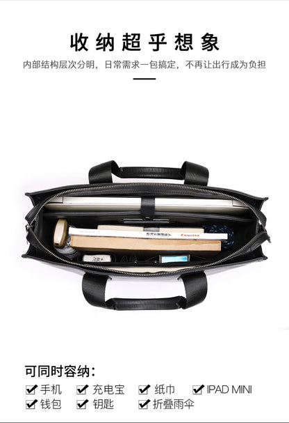 Men's handbag, genuine cowhide leather, computer bag, business large-capacity briefcase 