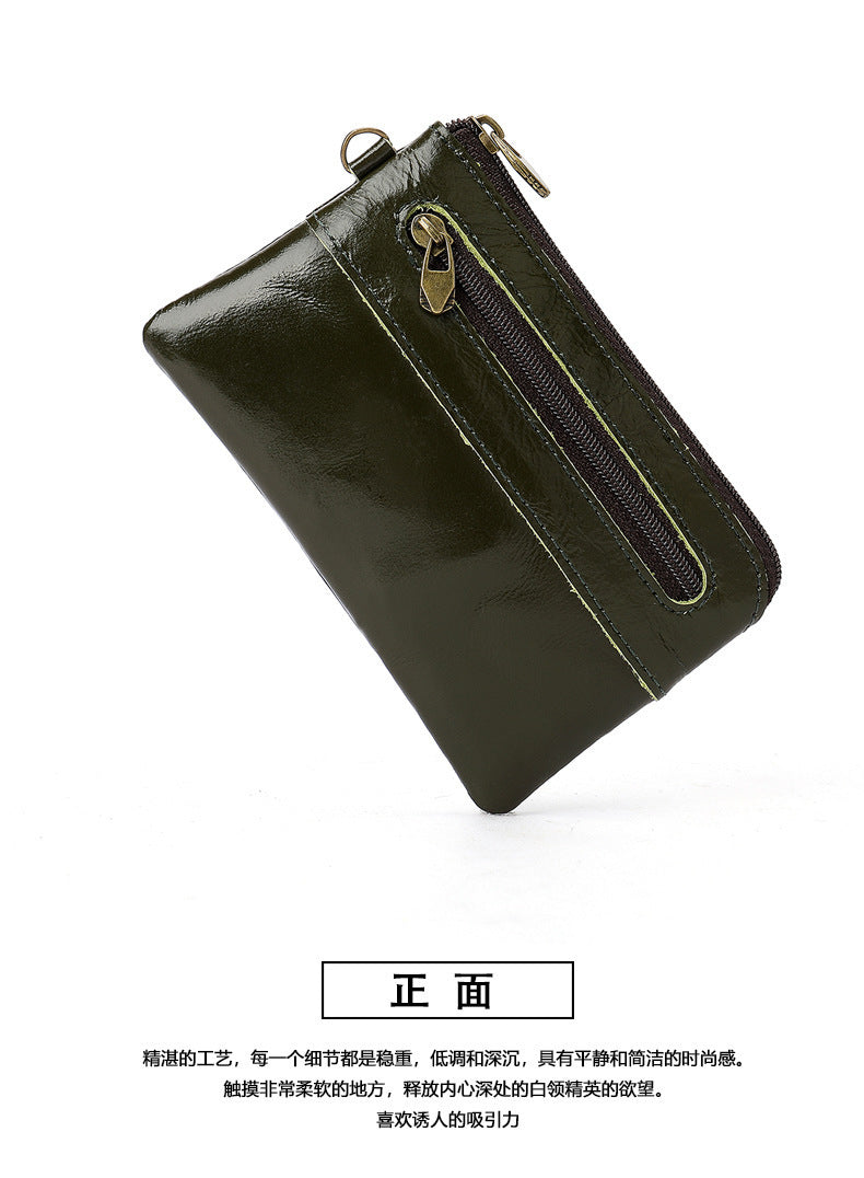 Men's Wallet Cow Leather Retro Casual Zipper Large Capacity Men's Wallet Coin Bag 