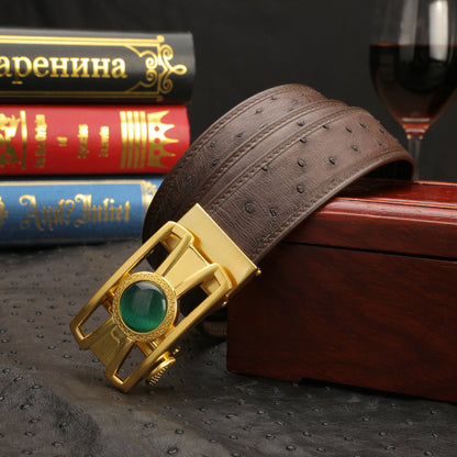 New type men's belt ostrich skin genuine leather automatic buckle business casual high quality male belt 