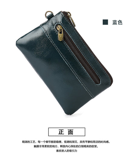 Men's Wallet Cow Leather Retro Casual Zipper Large Capacity Men's Wallet Coin Bag 