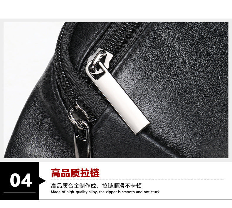 Men's Waist Bag Genuine Sheepskin Leather Simple Retro Waterproof Crossbody Bust Bag 