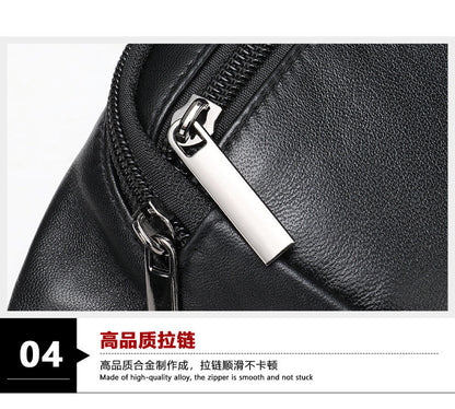 Men's Waist Bag Genuine Sheepskin Leather Simple Retro Waterproof Crossbody Bust Bag 