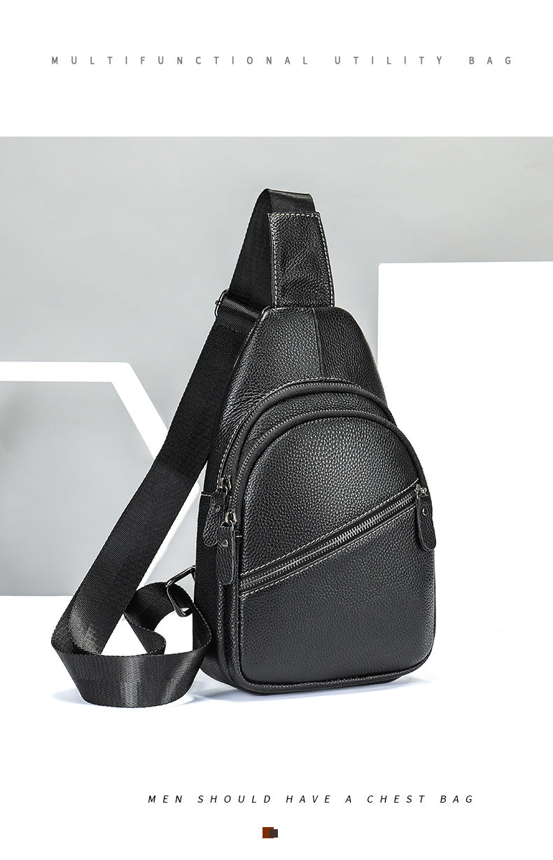 Men's Bust Bag Genuine Cowhide Leather Casual Fashion Men's Crossbody Bag Shoulder Bag 