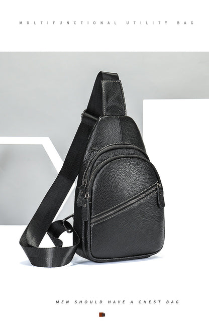 Men's Bust Bag Genuine Cowhide Leather Casual Fashion Men's Crossbody Bag Shoulder Bag 