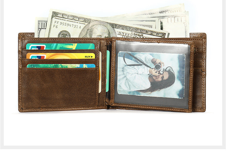 Men's short wallet cowhide thin rfid anti-theft business men's wallet 