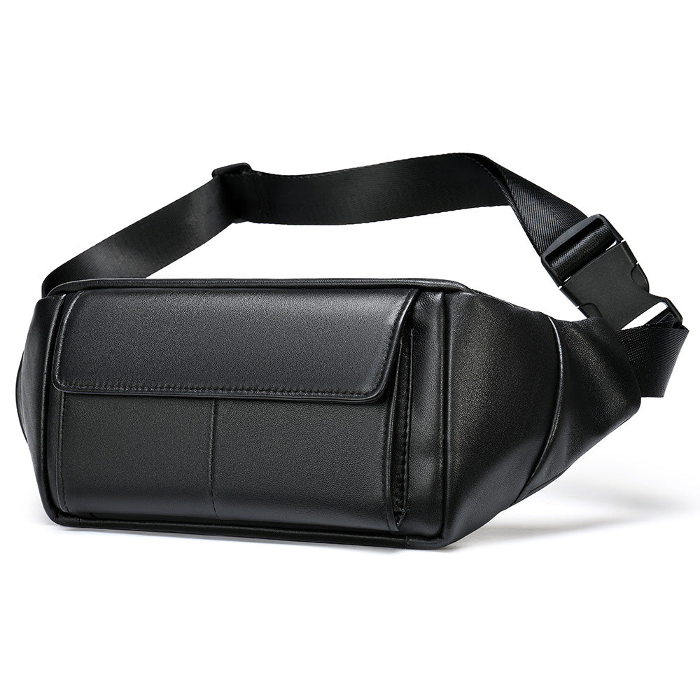Men's Waist Bag Sheepskin Genuine Leather Fashion Casual Simple Multifunctional Crossbody Bust Bag 