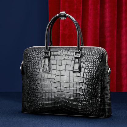 Siamese Crocodile Belly Skin Briefcase Genuine Leather Men's Bag Double Zipper Handbag File Bag Men's Business Bag Handbag 