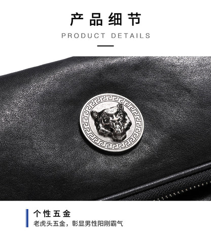Men's shoulder bag, genuine cowhide leather, casual, multi-functional, large capacity, fashion crossbody bag 