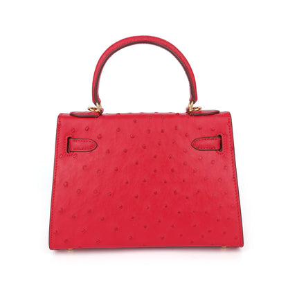 Ostrich Leather Women's Genuine Leather Handbag Hand-stitched Waxed Thread Pouch Shoulder Bag Crossbody Bag Casual