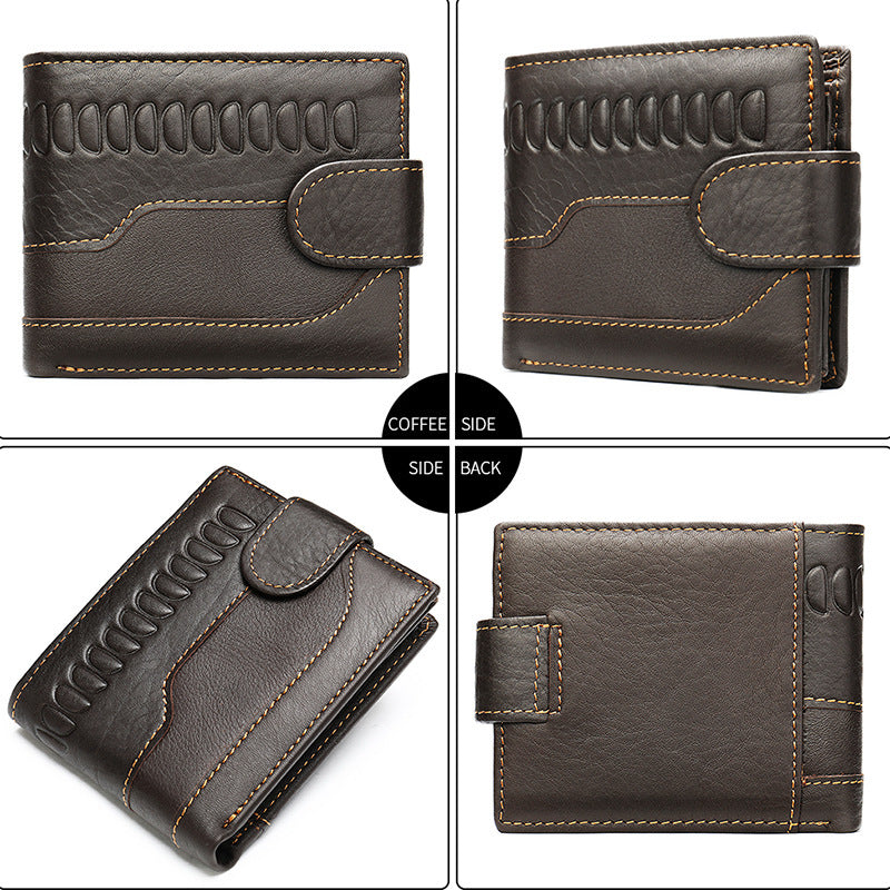 Men's Short Wallet Made of Genuine Cowhide Leather Retro Multifunctional Men's Card Bag Wallet 