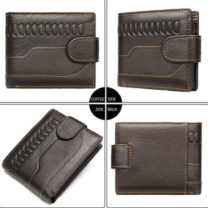 Men's Short Wallet Made of Genuine Cowhide Leather Retro Multifunctional Men's Card Bag Wallet 
