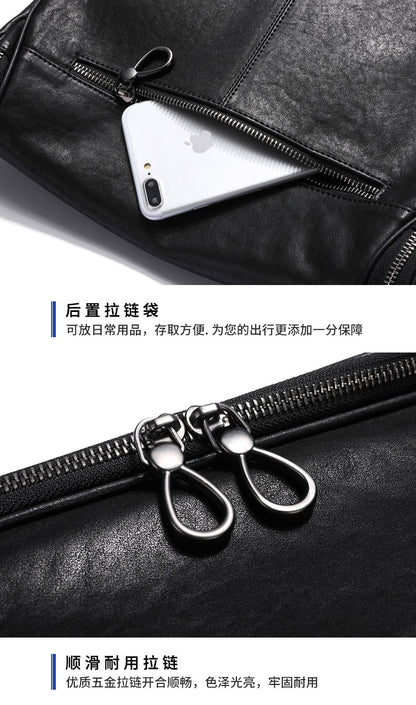 Men's shoulder bag, genuine cowhide leather, casual, multi-functional, large capacity, fashion crossbody bag 