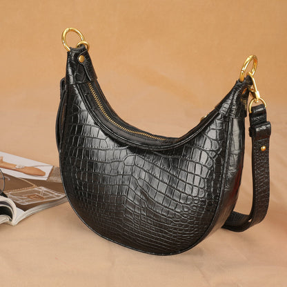 Siamese Crocodile Skin Women's Bag Genuine Leather Bag Shoulder Bag with Chain Armpit Bag Fashion Trend Crossbody Bag 