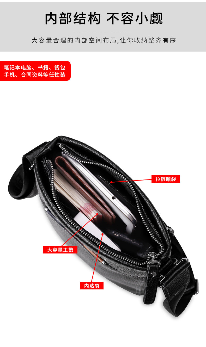 Men's Shoulder Bag Genuine Cowhide Leather Korean Fashion Business Casual Crossbody Bag for Men 