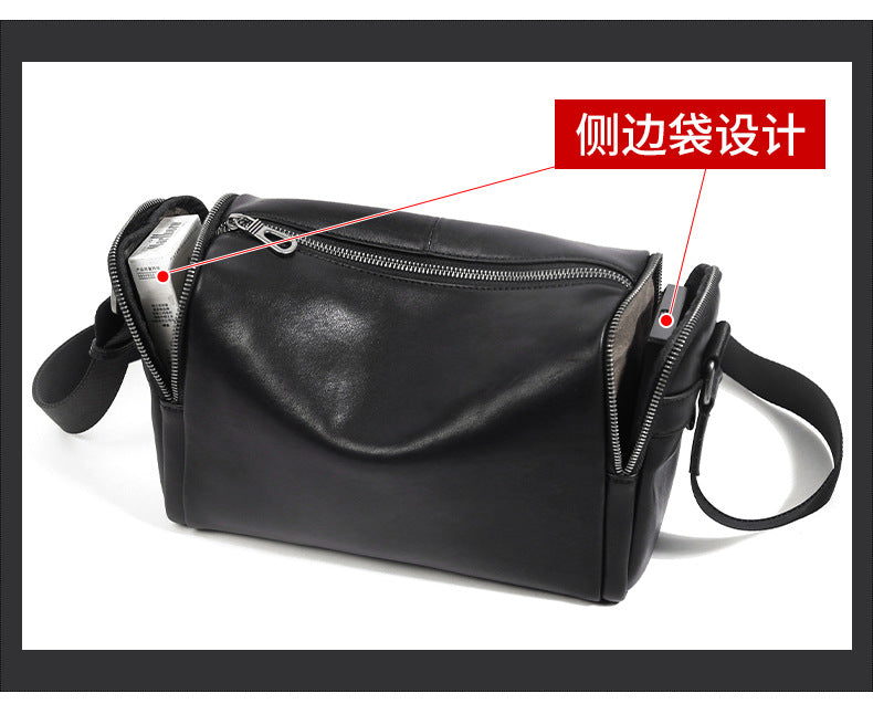 Men's shoulder bag Genuine cowhide leather cylindrical fashion casual large capacity crossbody bag for men 