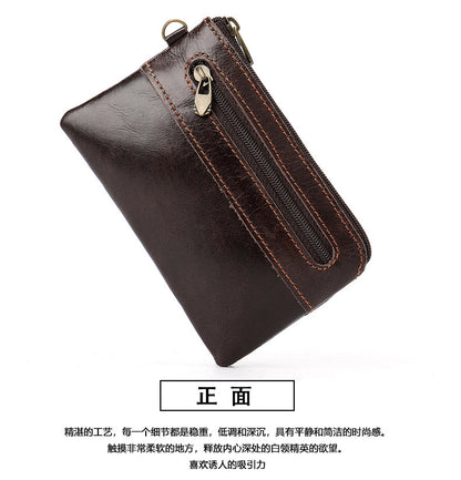 Men's Wallet Cow Leather Retro Casual Zipper Large Capacity Men's Wallet Coin Bag 