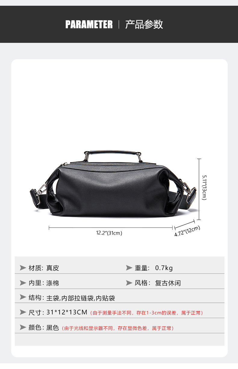 Men's Shoulder Bag Genuine Cowhide Leather Fashion Vintage Crossbody Bag for Men 